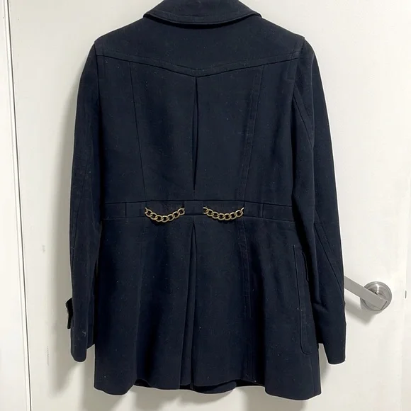Ann Taylor Navy Lined Heavy Cotton / Canvas Coat with Gold Chain Accents - Picture 5 of 6